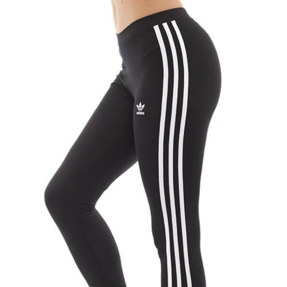 NWT adidas Originals Size XS Black 3 Stripes Leggings Workout Stretch Pants
